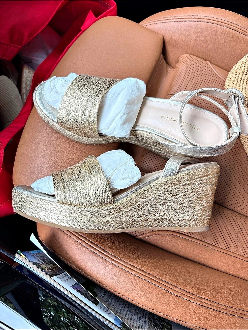 Pelle Moda Metallic Espadrille Wedge Sandals Like New